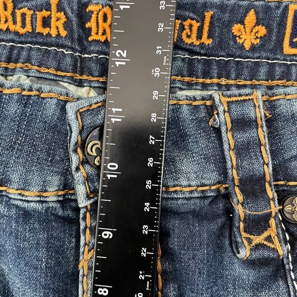 Rock Revival Rand Taper Jeans Men 36x34 Blue Tie Dye Studded Stretch Denim - Picture 9 of 12